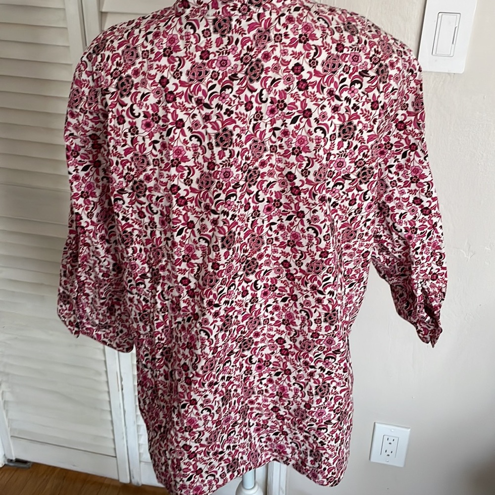 CHARTER CLUB Peasant Blouse with Pink/White/Black Floral Print, Size 16W - Picture 4 of 5
